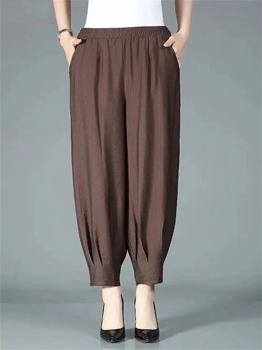 Women High Waist Bloomers Pants Baggy Casual Harem Trousers Ankle-Length Jogger Pantalones