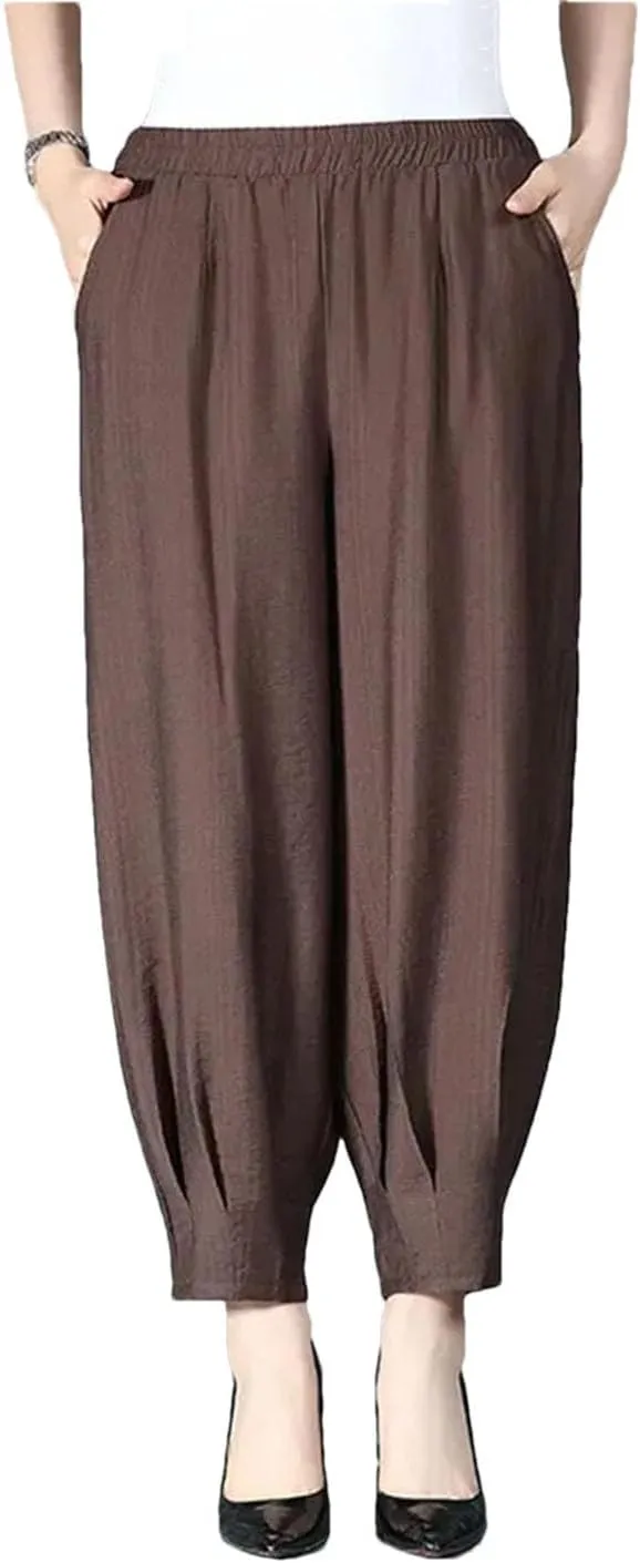 Women High Waist Bloomers Pants Baggy Casual Harem Trousers Ankle-Length Jogger Pantalones