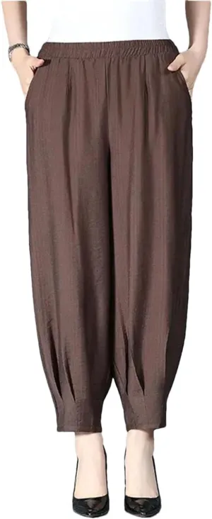 Women High Waist Bloomers Pants Baggy Casual Harem Trousers Ankle-Length Jogger Pantalones