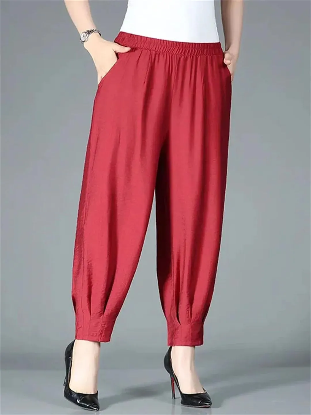 Women High Waist Bloomers Pants Baggy Casual Harem Trousers Ankle-Length Jogger Pantalones