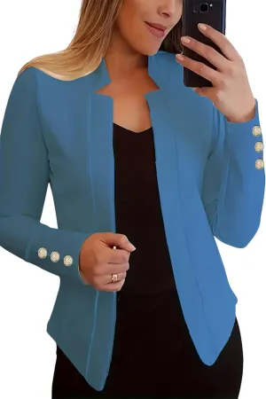 Womens Casual Business Autumn Blazers Button Lapel Suits Open Front Solid Color Jackets