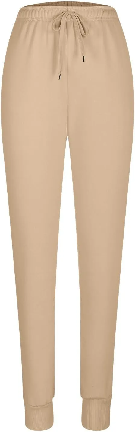 Womens Casual High Waist Trousers Elastic Waist Drawstring Long Pants Solid Color Sweatpants with Multi-Pockets