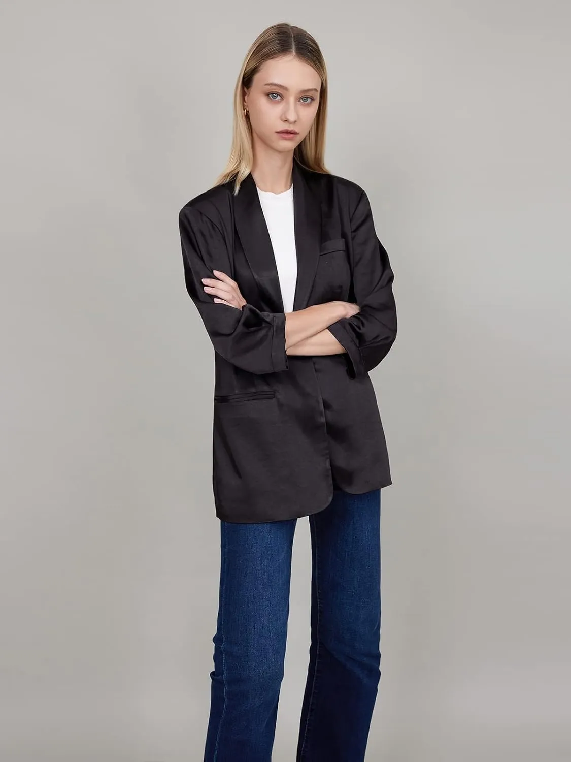 Womens Casual Open Front Long Sleeve Oversized Blazers Work Office Jackets Blazer