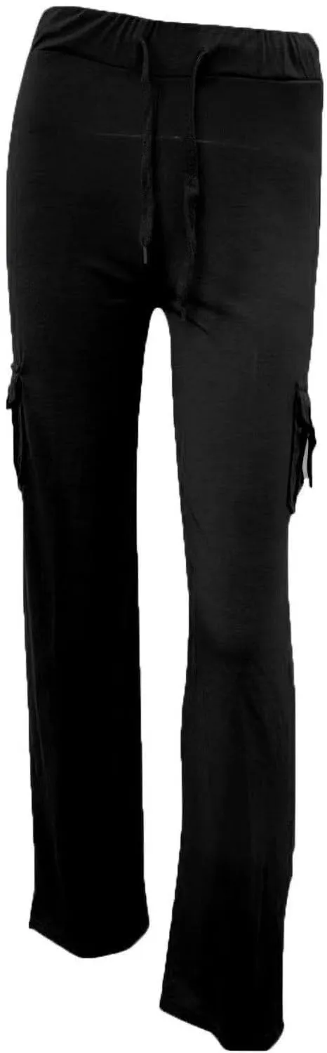 Women's Casual Pants Stretchy Wide Leg Fashion Pants Loose Retro Drawstring Long Straight Trousers with Pockets