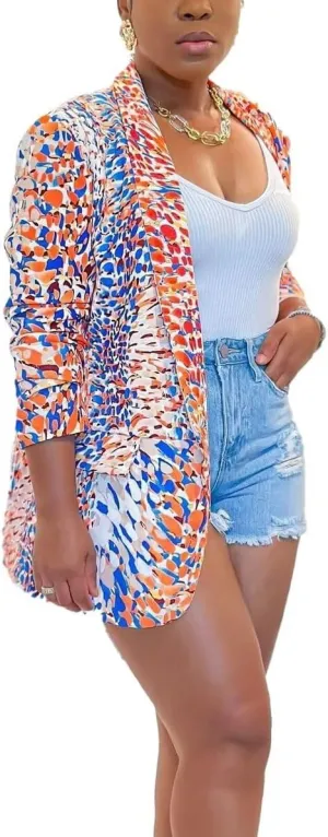 Womens Casual Printed Blazers Long Sleeve Open Front Office Work Suits Blazer Jackets Streetwear