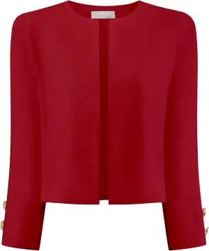 Women's Collarless Blazers 3/4 Sleeve Dressy Casual Cropped Jacket