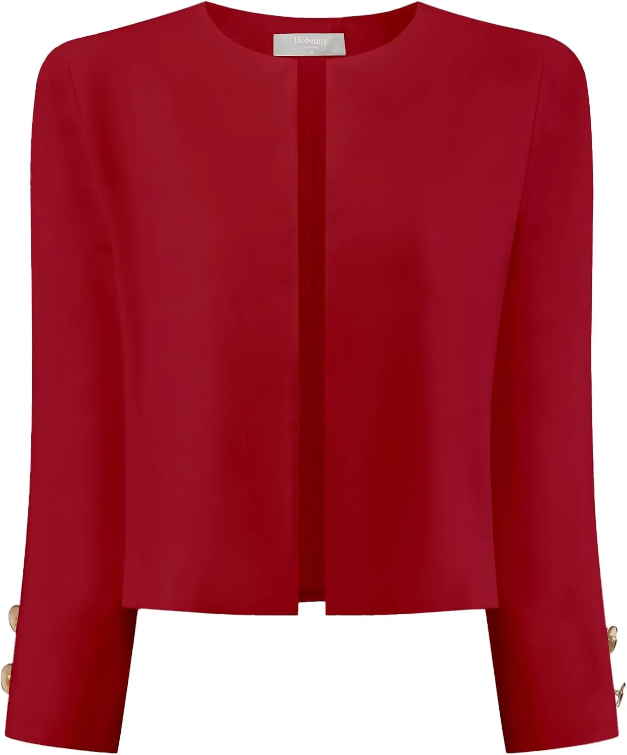 Women's Collarless Blazers 3/4 Sleeve Dressy Casual Cropped Jacket
