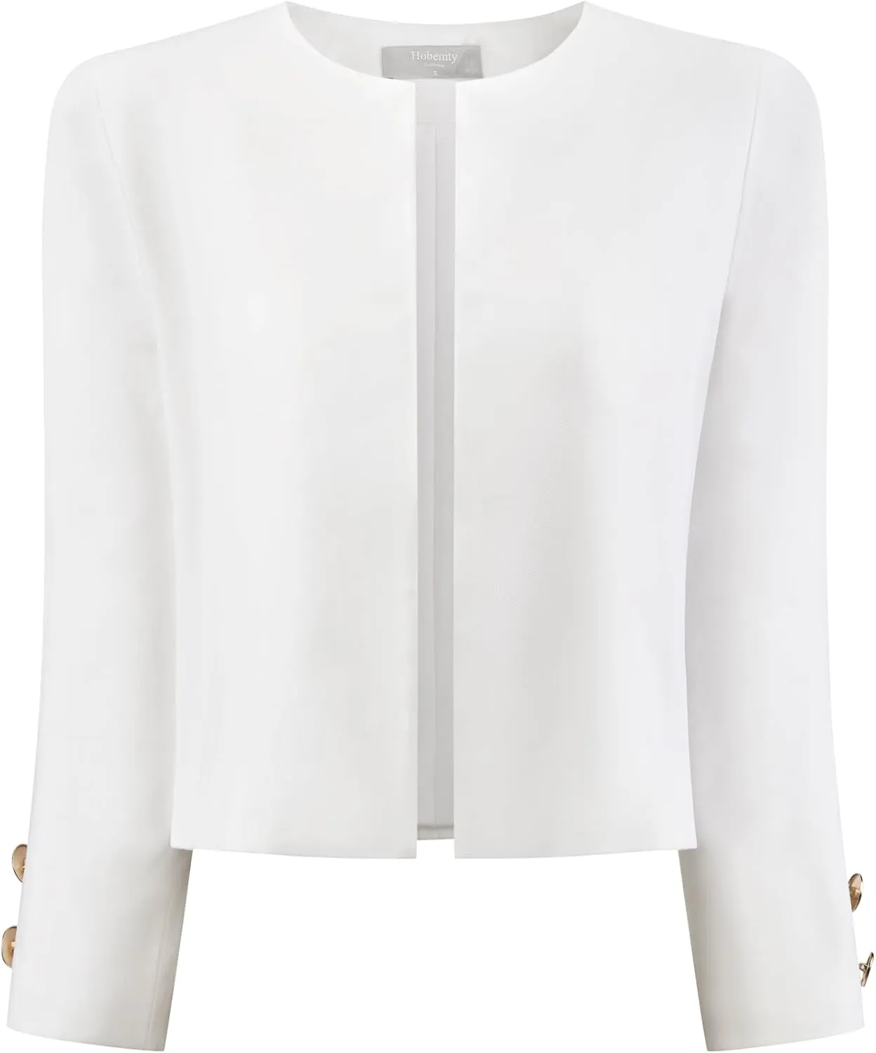 Women's Collarless Blazers 3/4 Sleeve Dressy Casual Cropped Jacket
