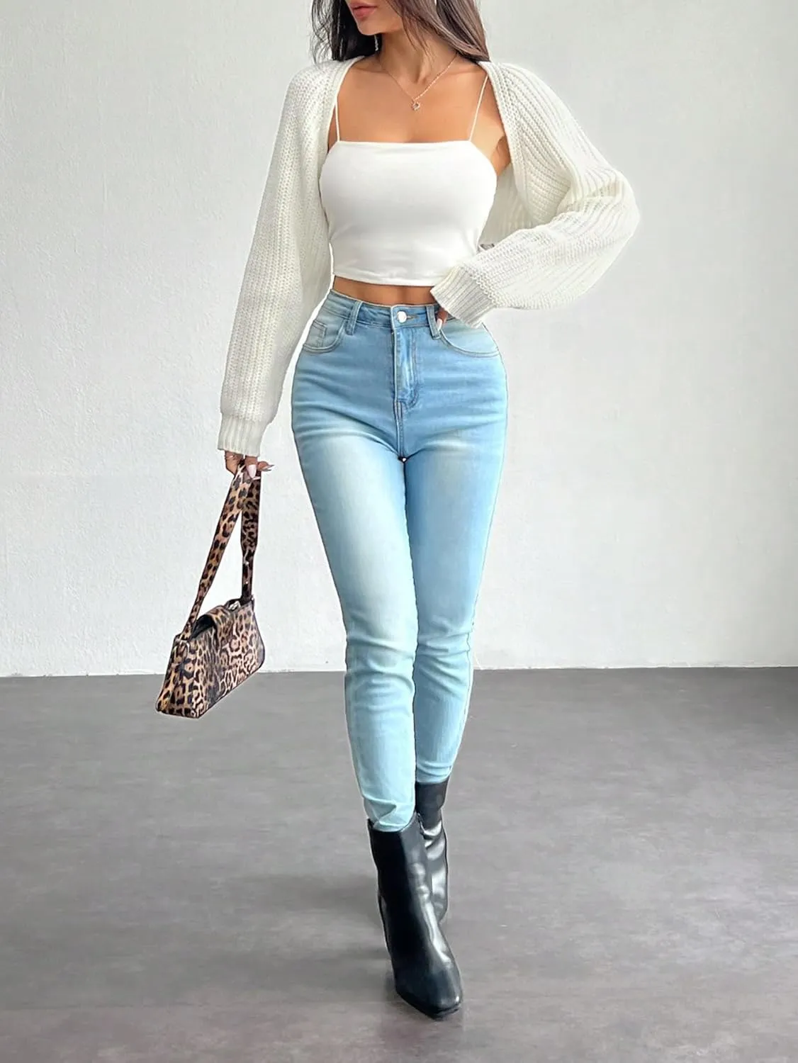 Women's Cropped Cardigan Sweaters Long Sleeve Bolero Shrug Open Front Cardigans for Women Trendy