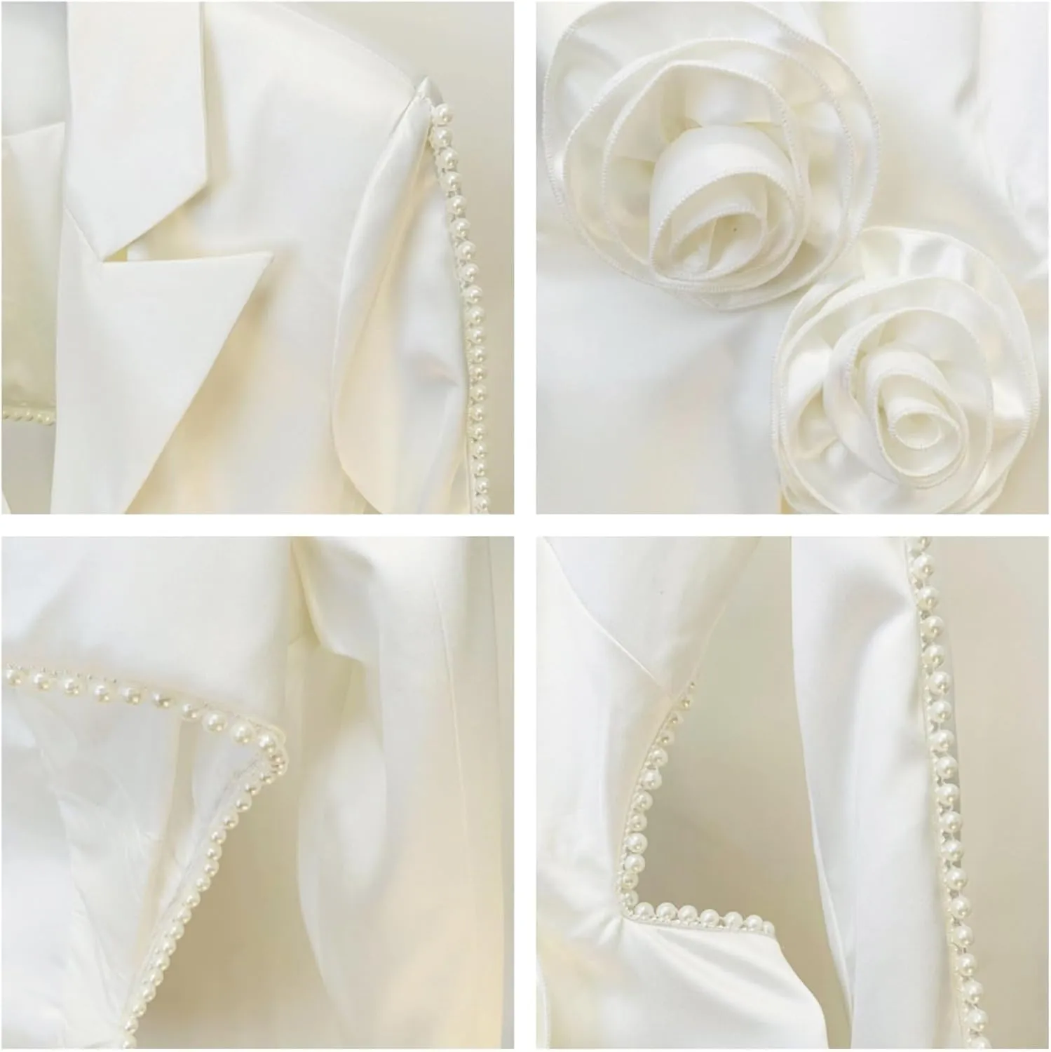 Women's Fashion Notch Lapel Blazer Jacket Pearl Long Sleeve 3D Flowers Sexy Hollow Out Suit Jacket Top