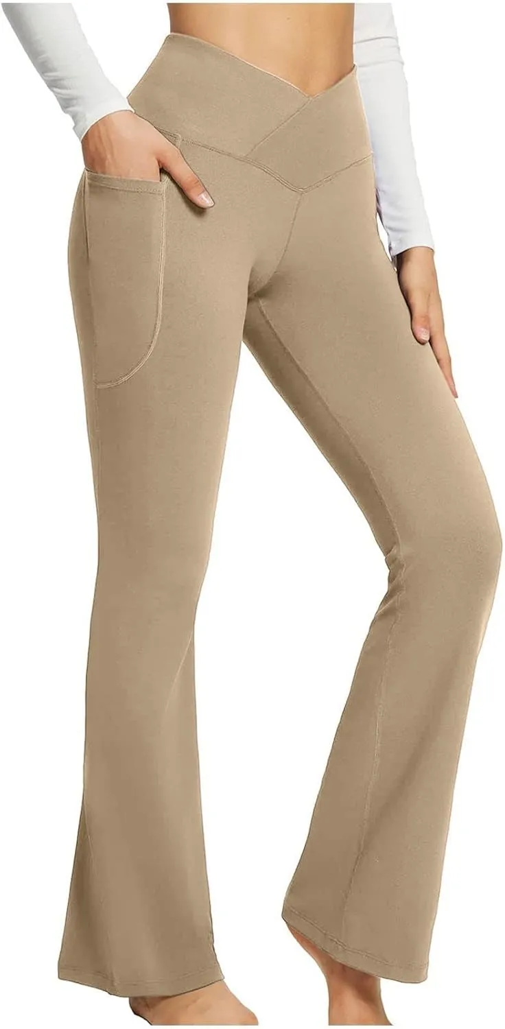 Women's Flared Lounge Pants Elastic Waist Linen Blend Trousers Lightweight Loose Fit Summer Beach Flowy