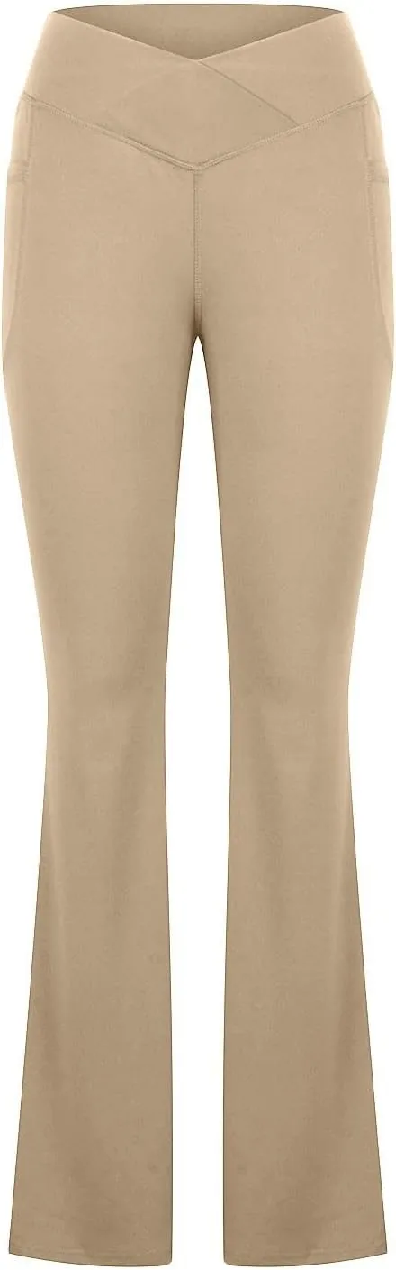 Women's Flared Lounge Pants Elastic Waist Linen Blend Trousers Lightweight Loose Fit Summer Beach Flowy
