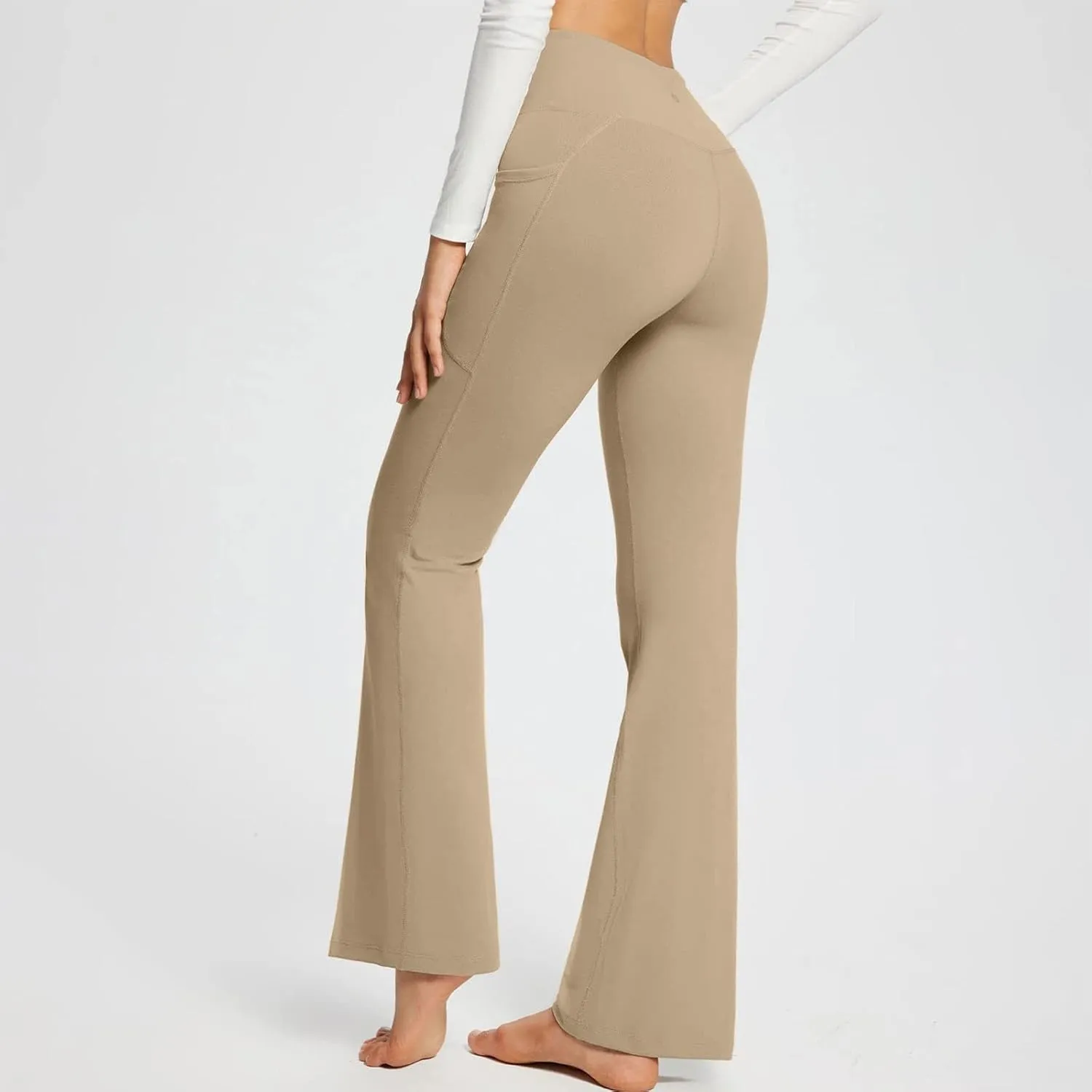Women's Flared Lounge Pants Elastic Waist Linen Blend Trousers Lightweight Loose Fit Summer Beach Flowy