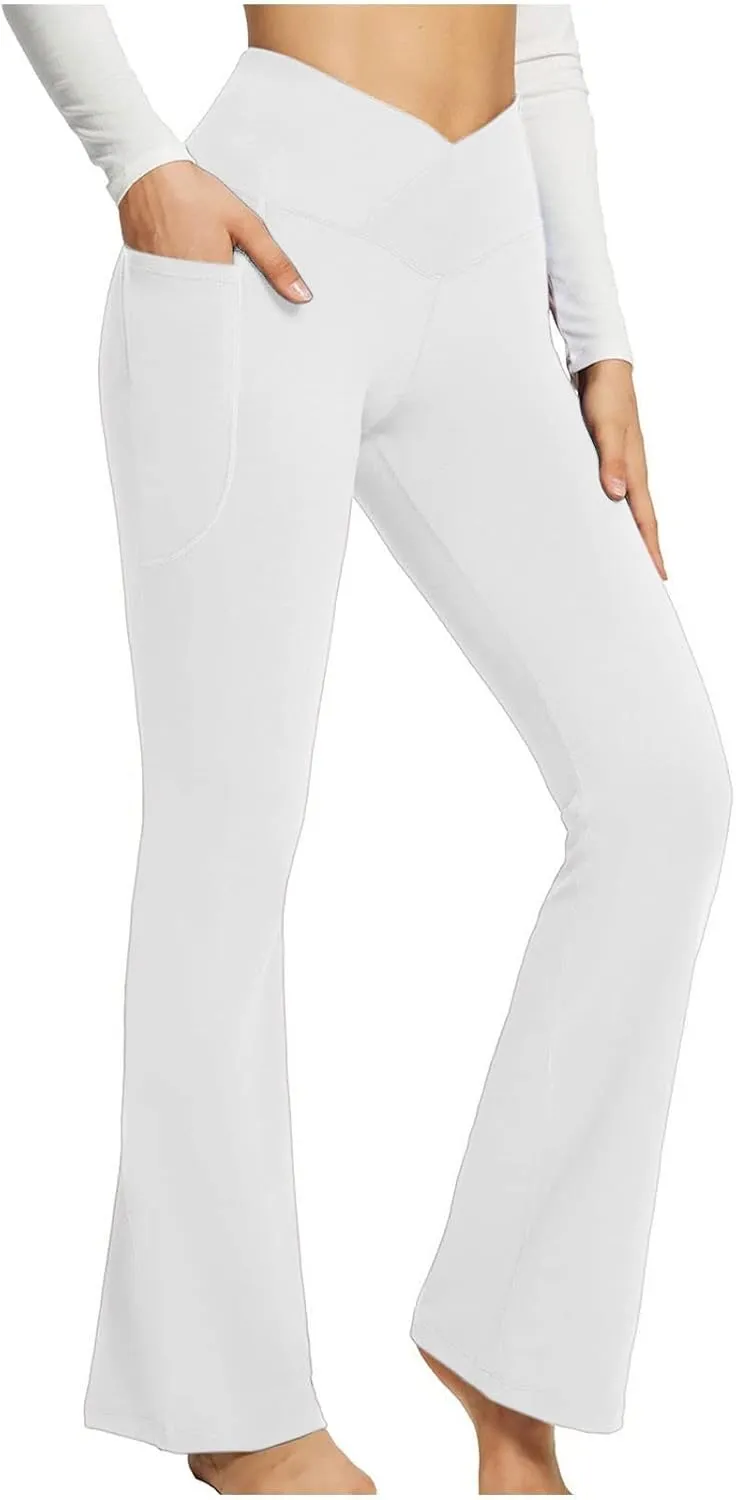 Women's Flared Lounge Pants Elastic Waist Linen Blend Trousers Lightweight Loose Fit Summer Beach Flowy