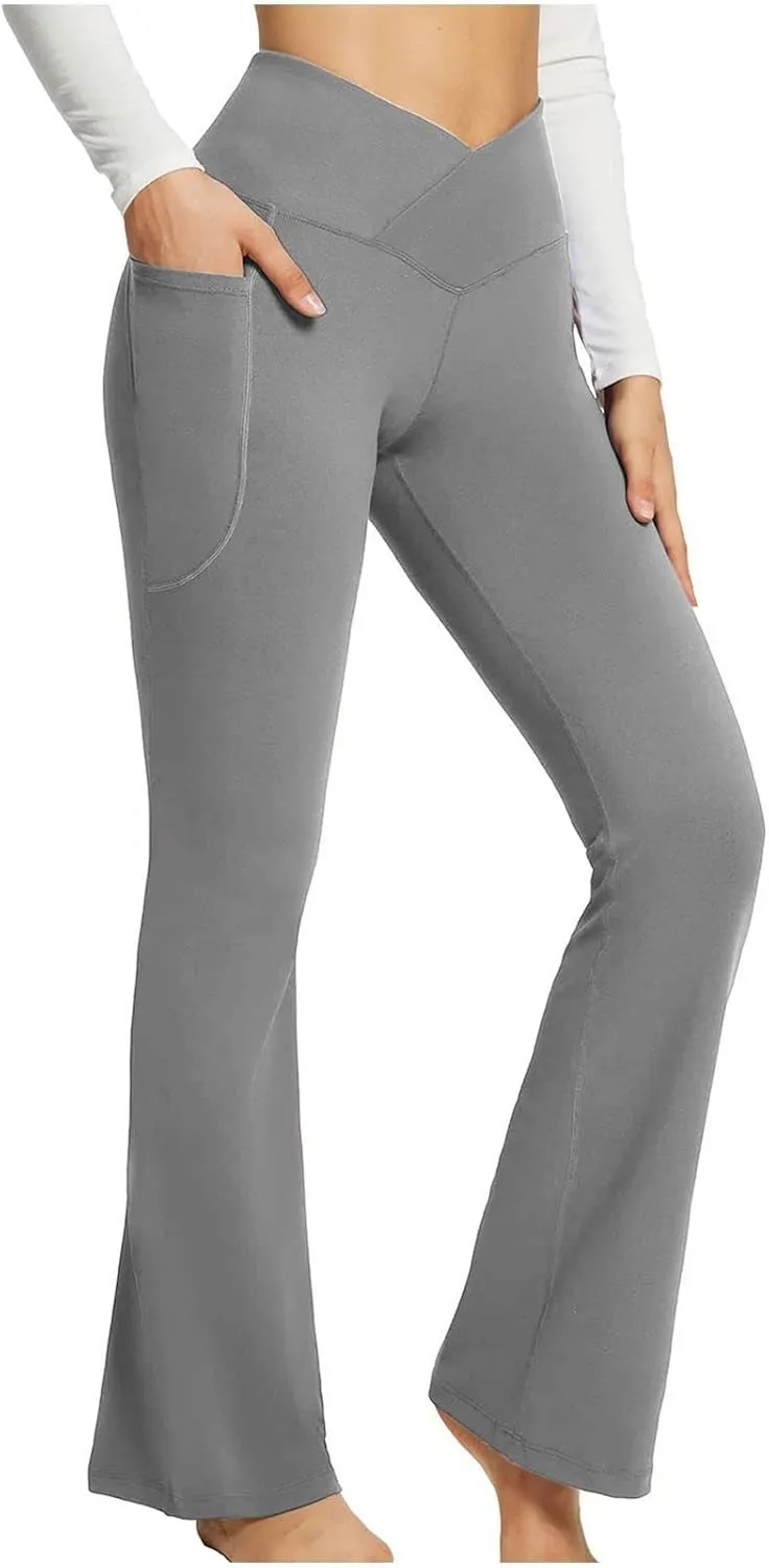 Women's Flared Lounge Pants Elastic Waist Linen Blend Trousers Lightweight Loose Fit Summer Beach Flowy
