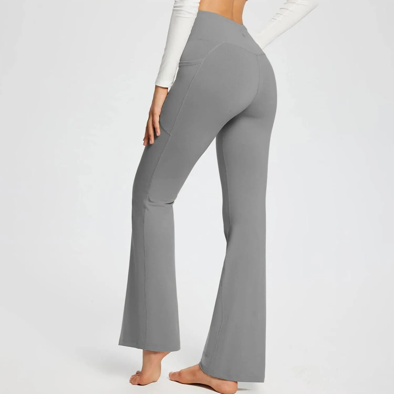 Women's Flared Lounge Pants Elastic Waist Linen Blend Trousers Lightweight Loose Fit Summer Beach Flowy