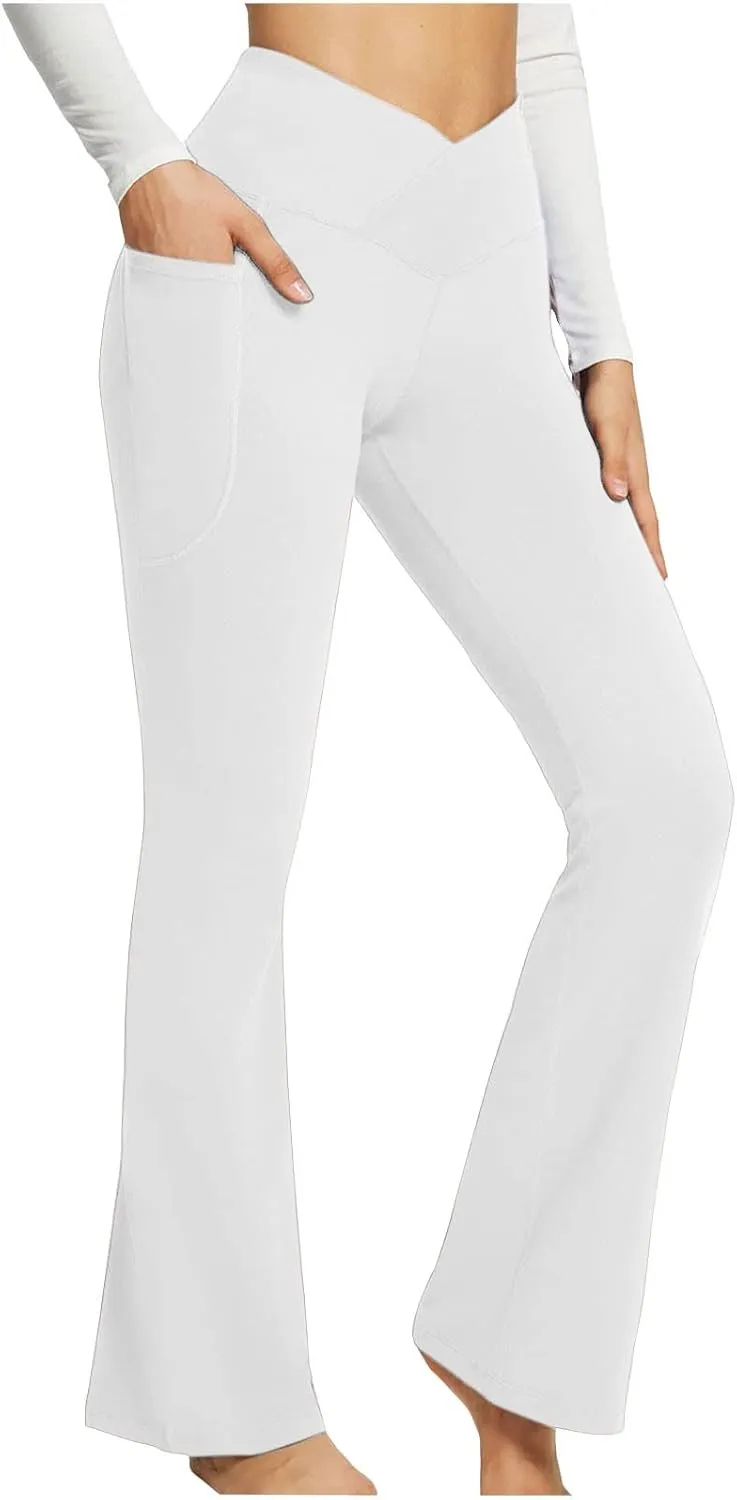 Women's Flared Lounge Pants Elastic Waist Linen Blend Trousers Lightweight Loose Fit Summer Beach Flowy