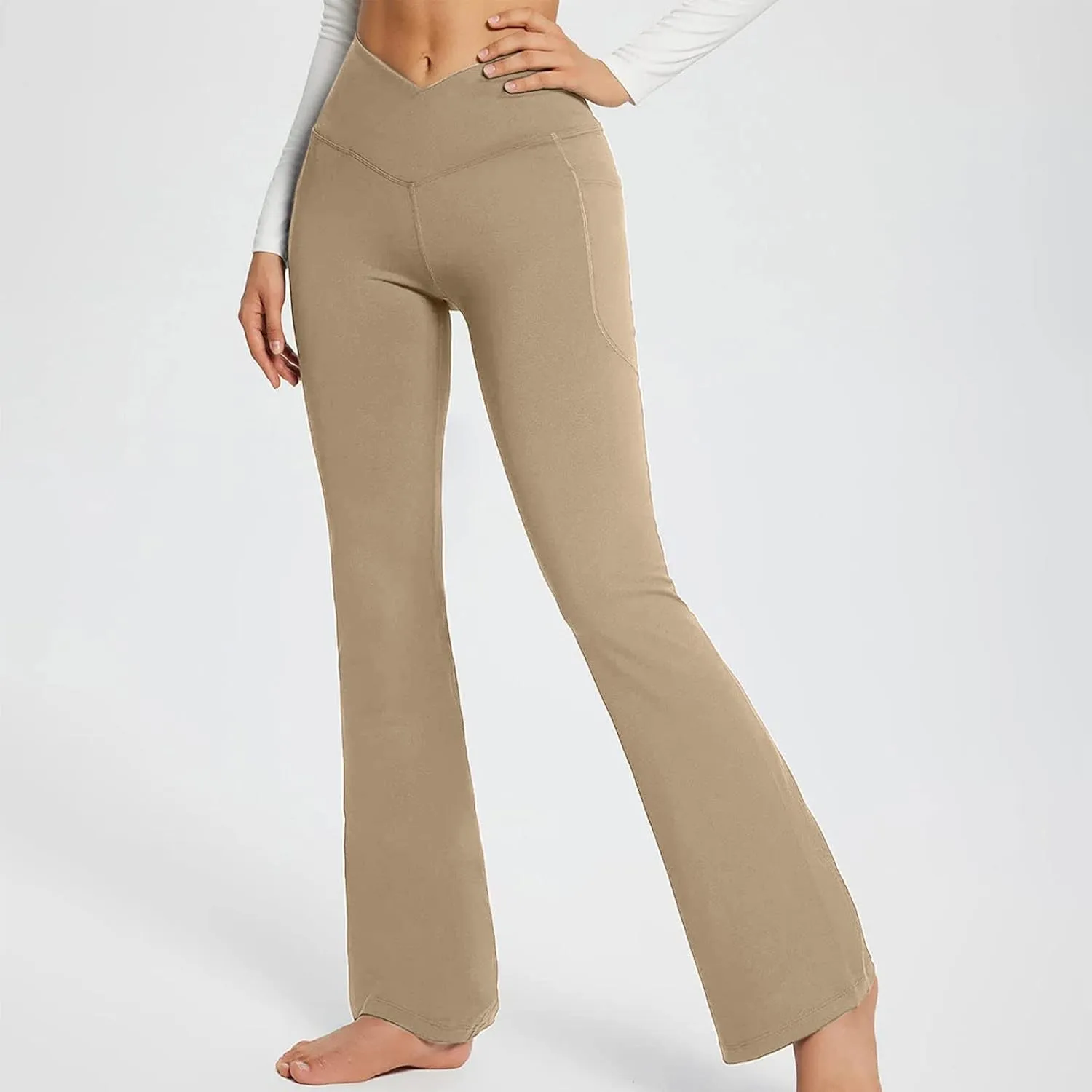 Women's Flared Lounge Pants Elastic Waist Linen Blend Trousers Lightweight Loose Fit Summer Beach Flowy