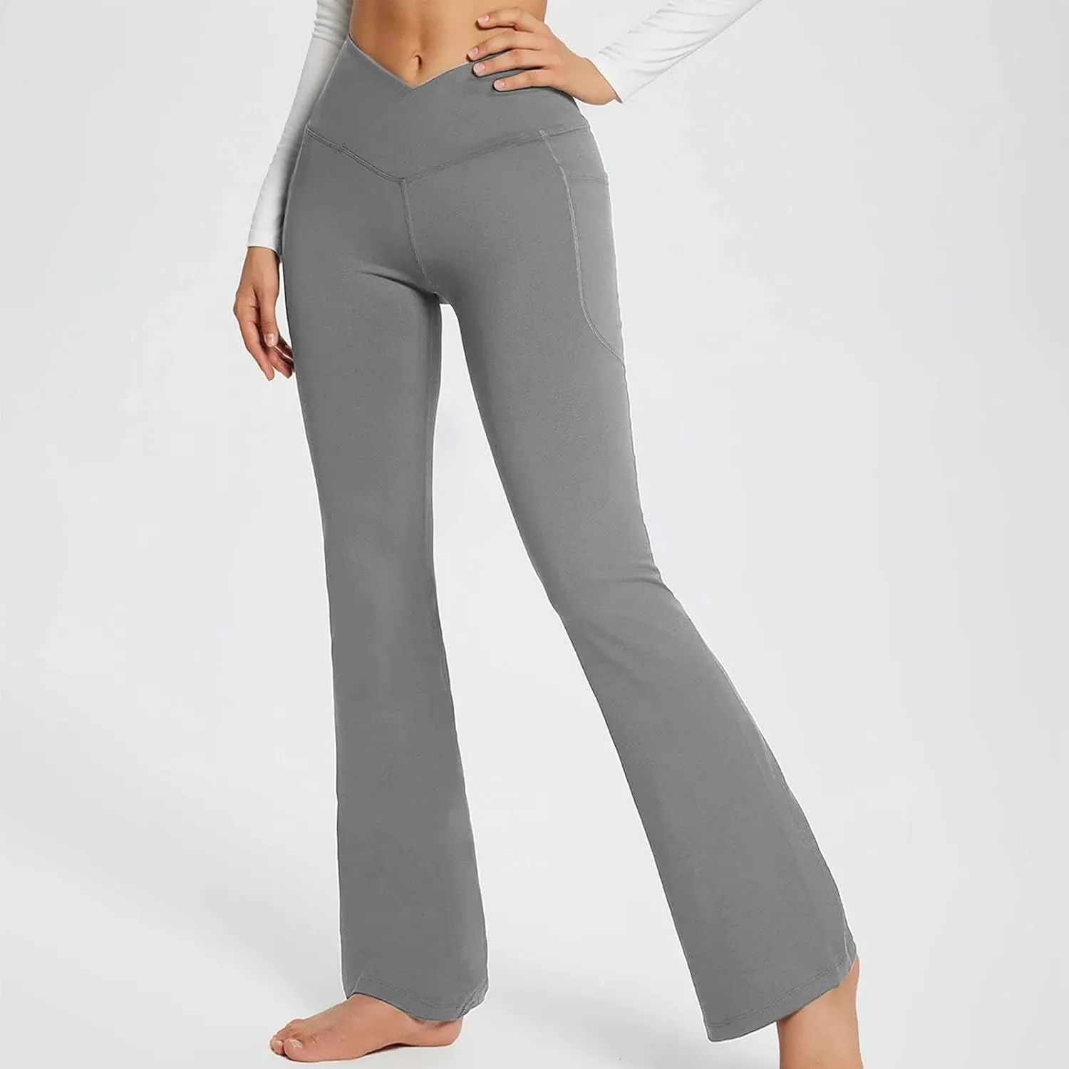 Women's Flared Lounge Pants Elastic Waist Linen Blend Trousers Lightweight Loose Fit Summer Beach Flowy