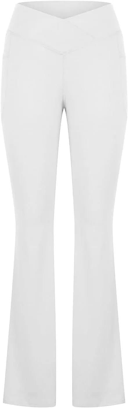 Women's Flared Lounge Pants Elastic Waist Linen Blend Trousers Lightweight Loose Fit Summer Beach Flowy