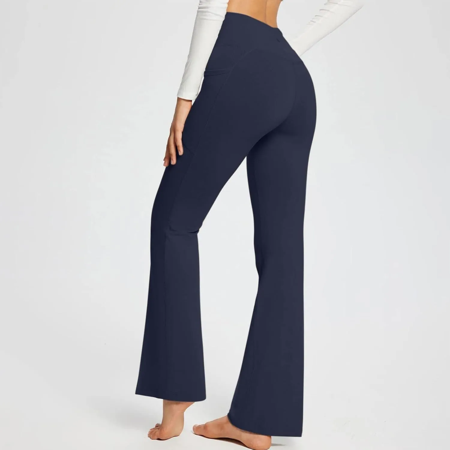 Women's Flared Lounge Pants Elastic Waist Linen Blend Trousers Lightweight Loose Fit Summer Beach Flowy