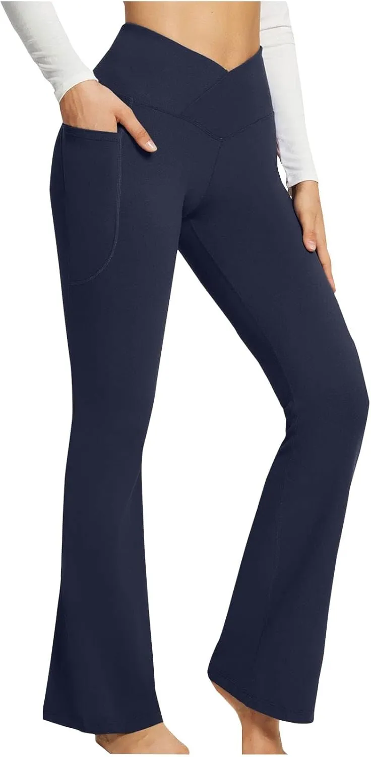 Women's Flared Lounge Pants Elastic Waist Linen Blend Trousers Lightweight Loose Fit Summer Beach Flowy