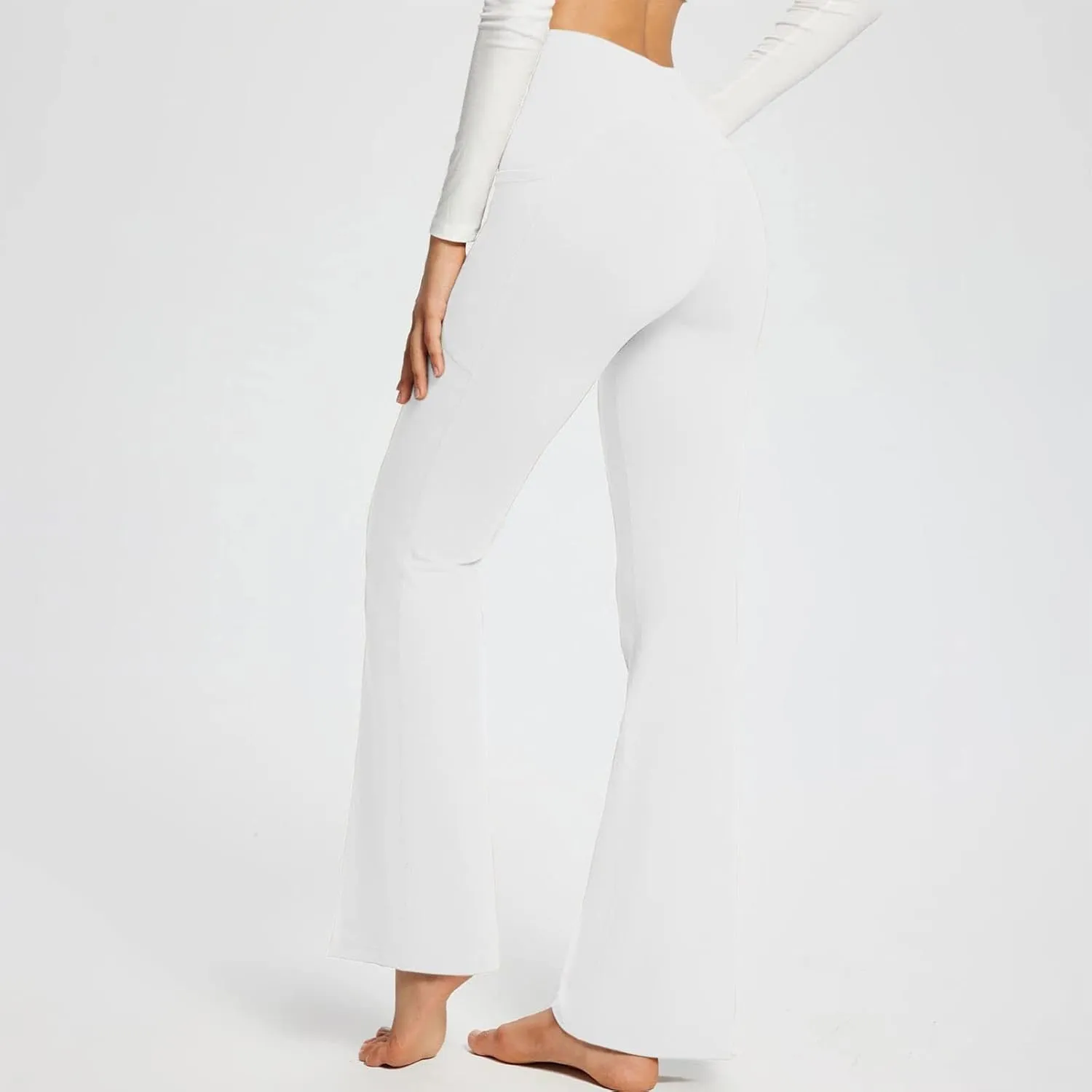 Women's Flared Lounge Pants Elastic Waist Linen Blend Trousers Lightweight Loose Fit Summer Beach Flowy