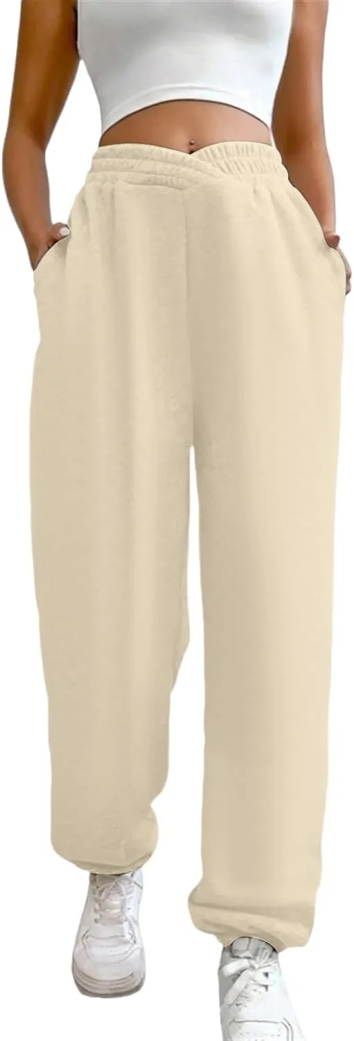 Women's High Waisted Jogger Pants Basic Elastic Waist Trousers Casual Solid Color Lounge Wear