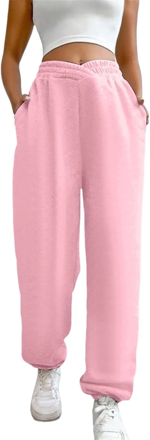 Women's High Waisted Jogger Pants Basic Elastic Waist Trousers Casual Solid Color Lounge Wear