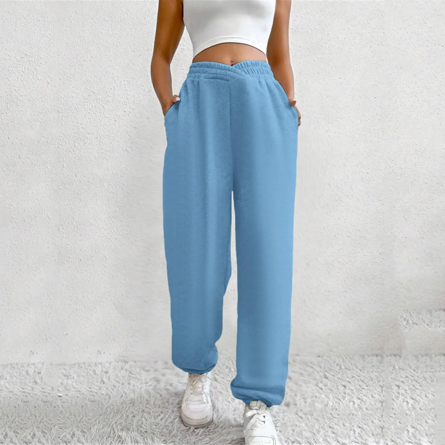 Women's High Waisted Jogger Pants Basic Elastic Waist Trousers Casual Solid Color Lounge Wear