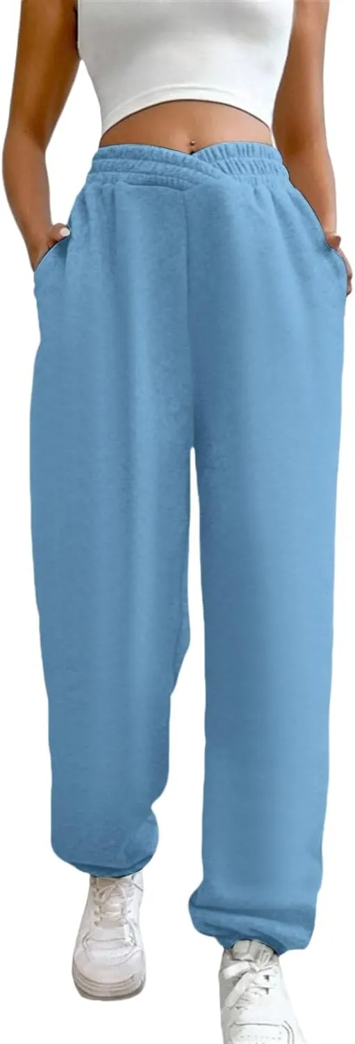 Women's High Waisted Jogger Pants Basic Elastic Waist Trousers Casual Solid Color Lounge Wear