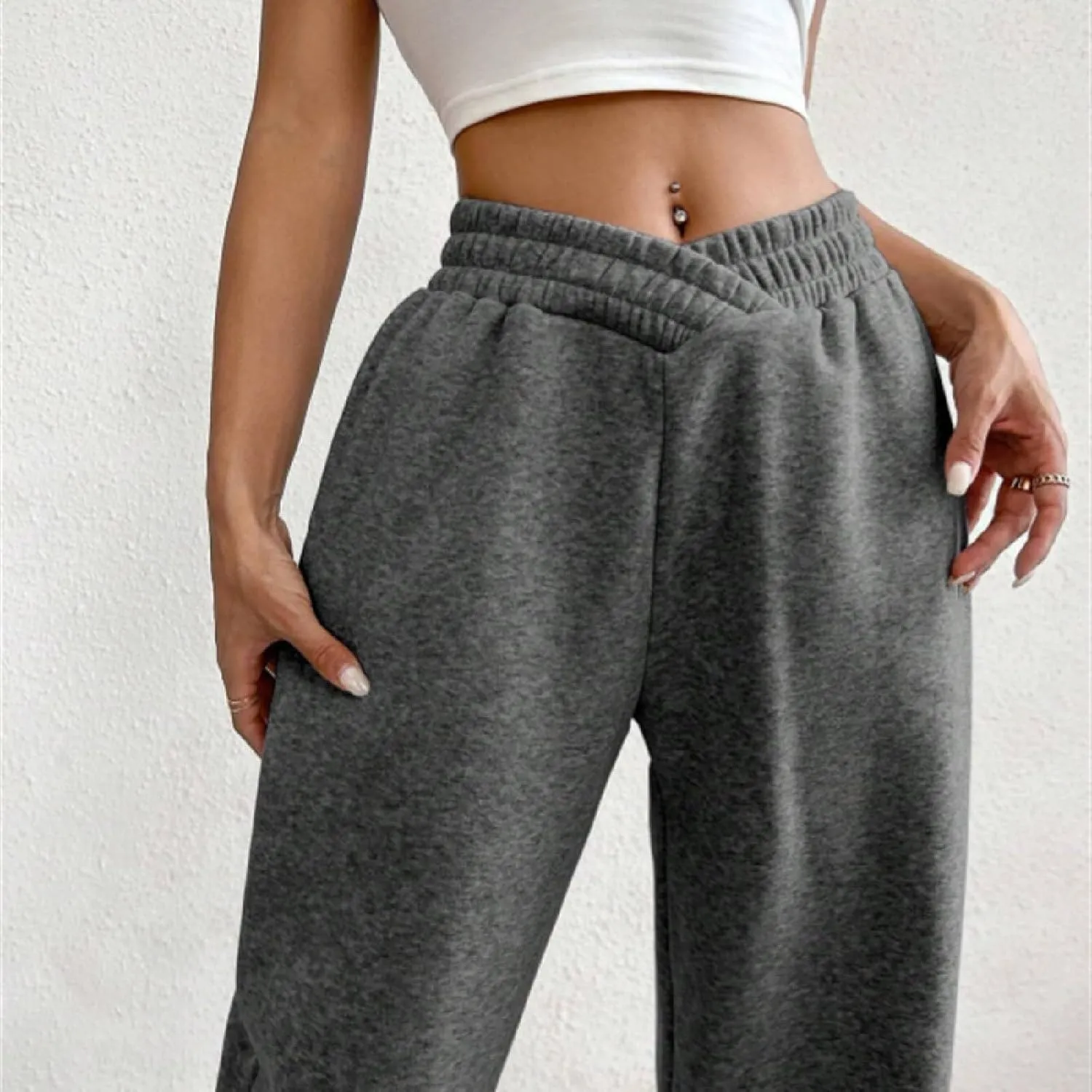 Women's High Waisted Jogger Pants Basic Elastic Waist Trousers Casual Solid Color Lounge Wear