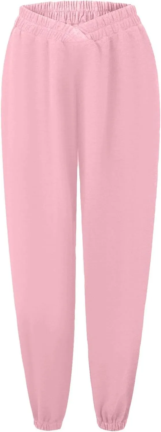 Women's High Waisted Jogger Pants Basic Elastic Waist Trousers Casual Solid Color Lounge Wear