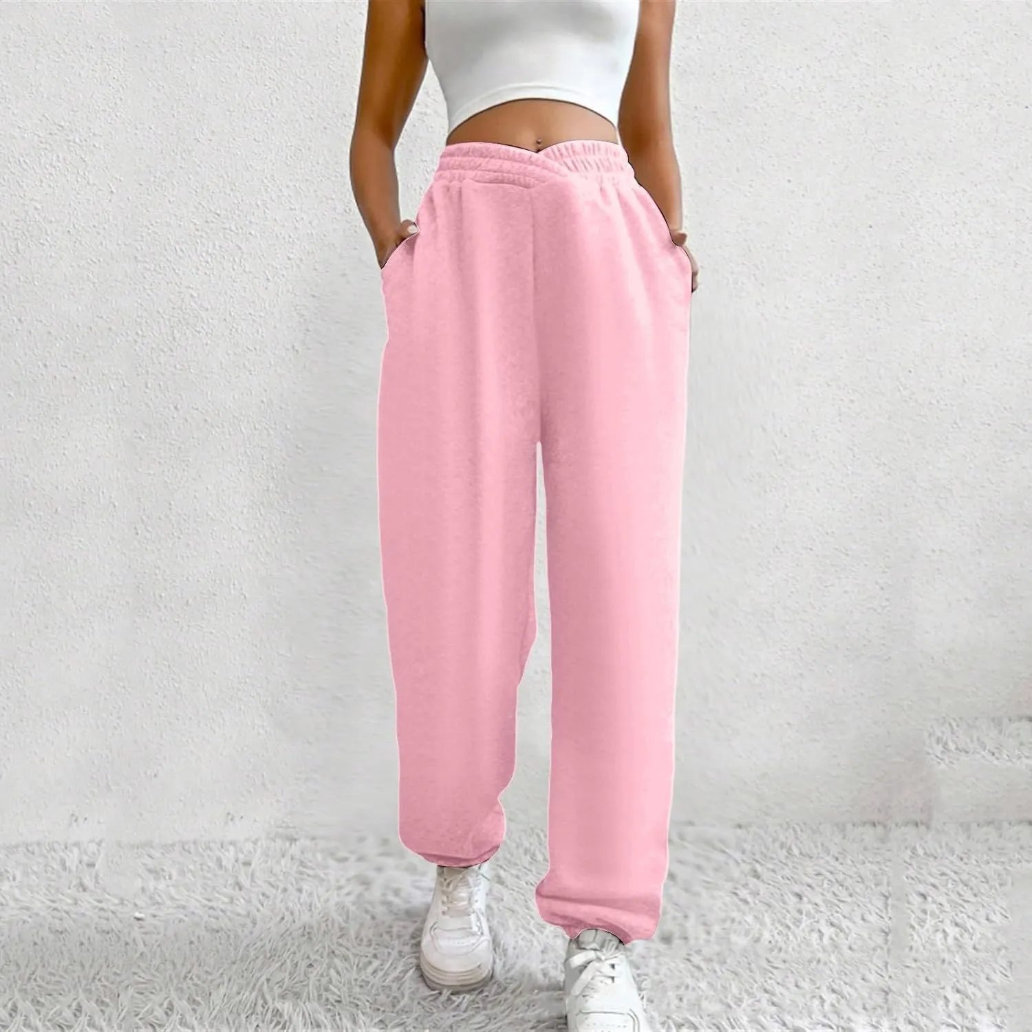 Women's High Waisted Jogger Pants Basic Elastic Waist Trousers Casual Solid Color Lounge Wear