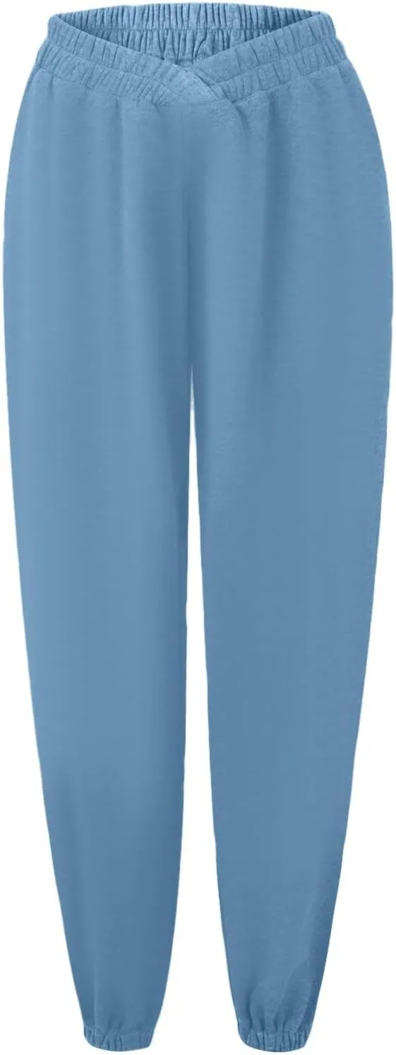 Women's High Waisted Jogger Pants Basic Elastic Waist Trousers Casual Solid Color Lounge Wear