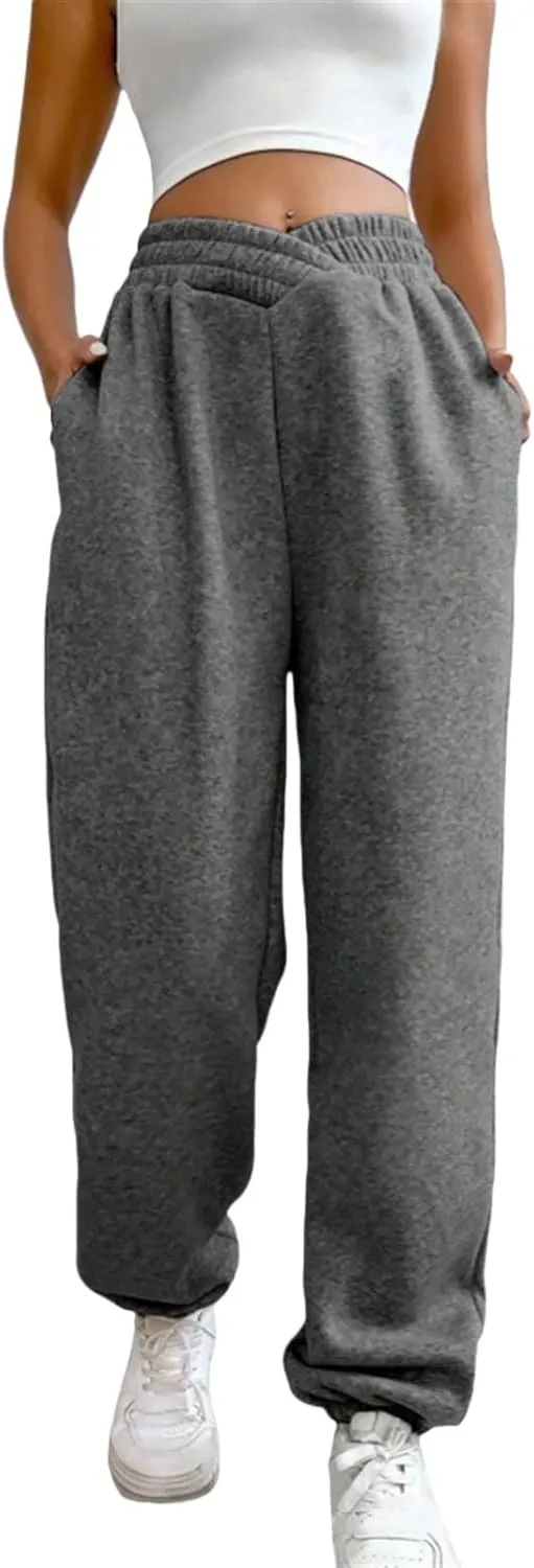 Women's High Waisted Jogger Pants Basic Elastic Waist Trousers Casual Solid Color Lounge Wear