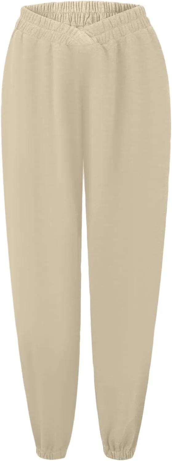Women's High Waisted Jogger Pants Basic Elastic Waist Trousers Casual Solid Color Lounge Wear