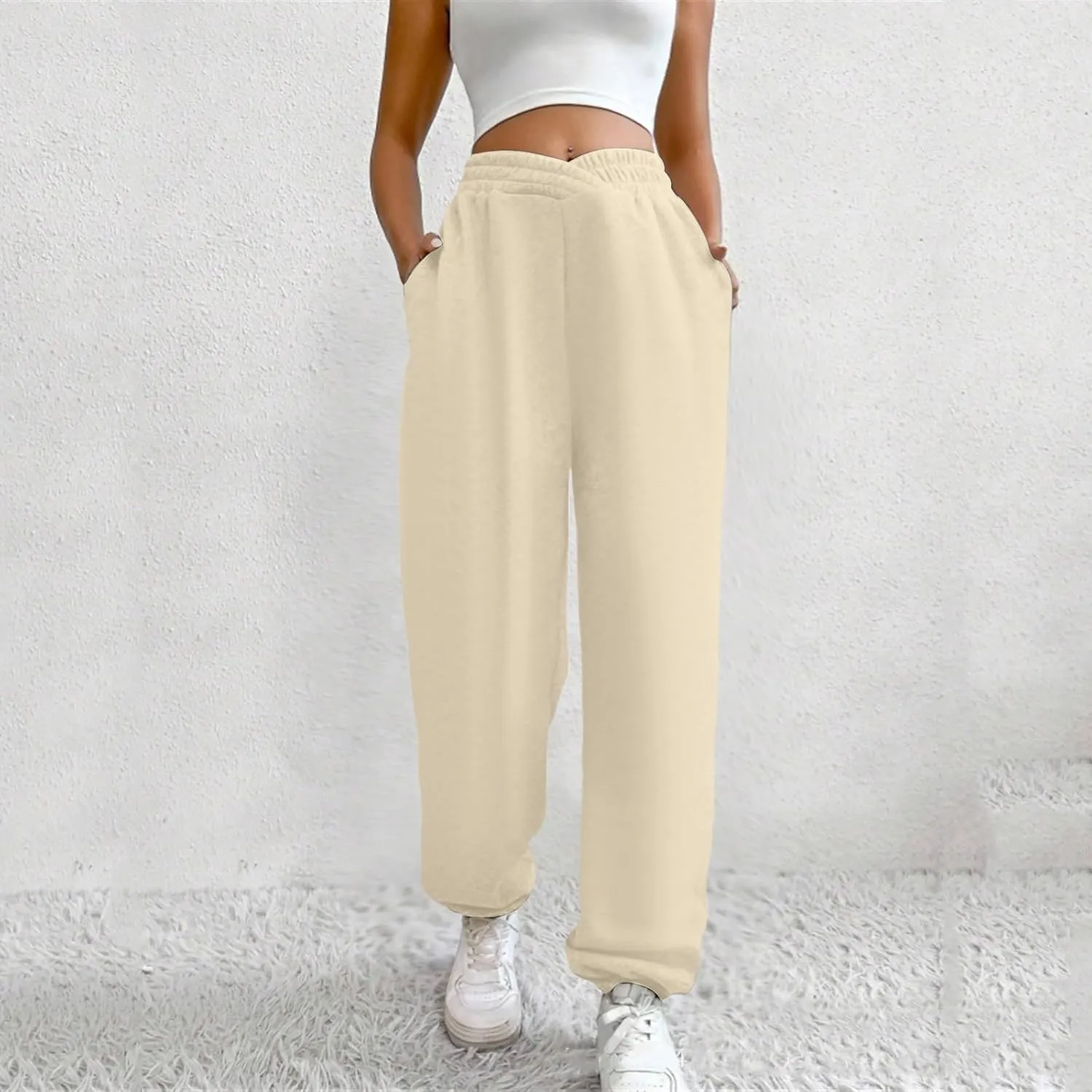 Women's High Waisted Jogger Pants Basic Elastic Waist Trousers Casual Solid Color Lounge Wear