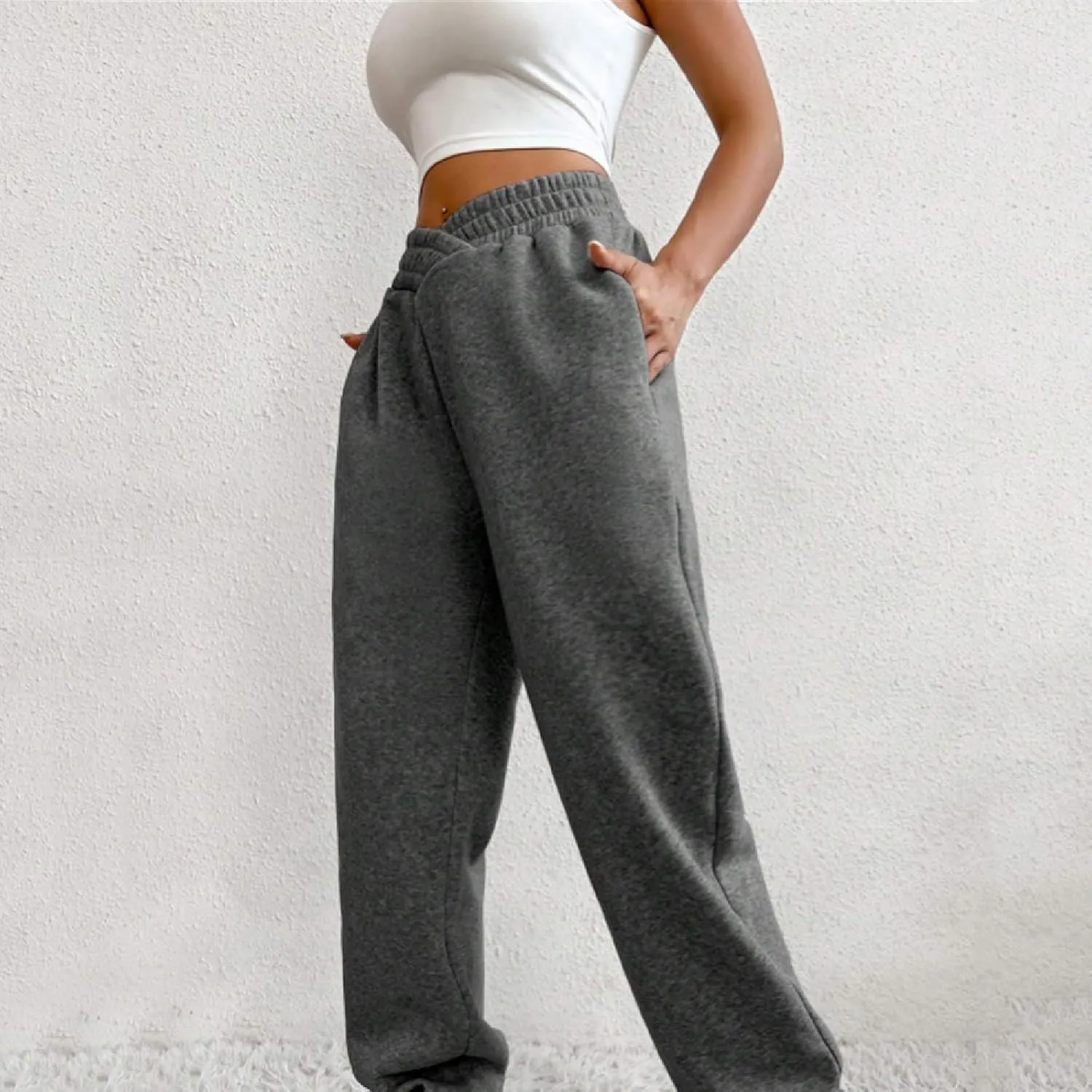 Women's High Waisted Jogger Pants Basic Elastic Waist Trousers Casual Solid Color Lounge Wear