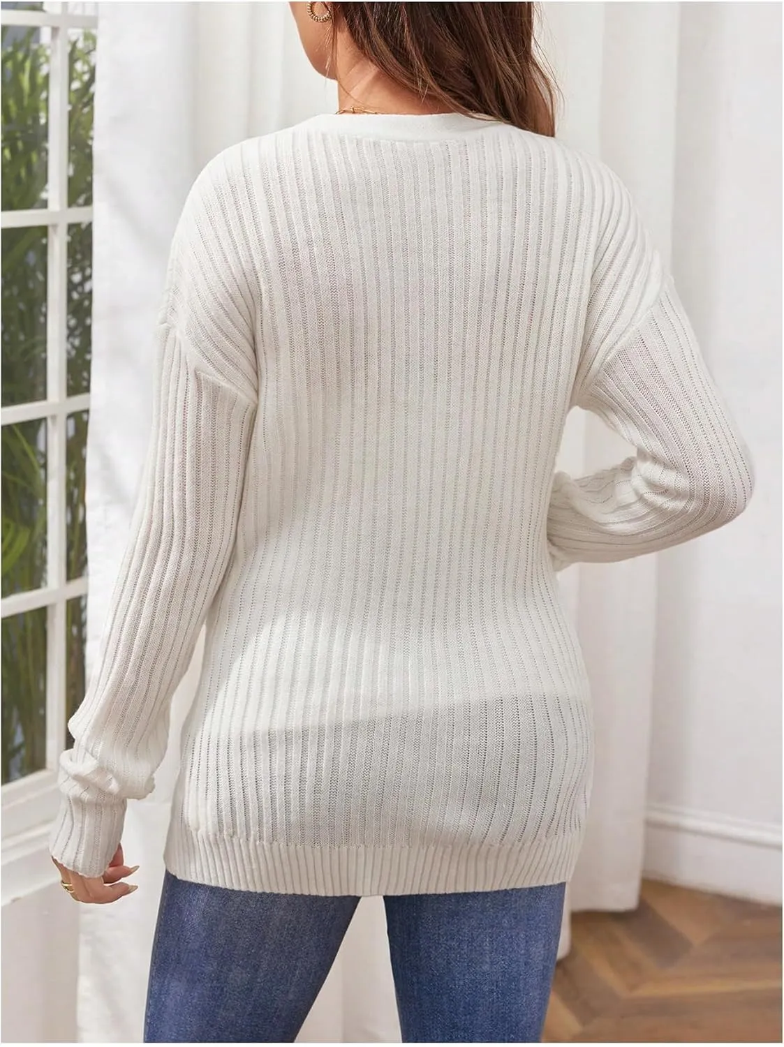 Women's Maternity Cardigan Sweater Textured Button Down Long Sleeve V Neck Sweater Tops