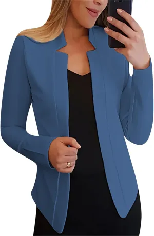 Women's Open Front Work Blazer Business Long Sleeve Jackets Solid Color Office Short Cardigans