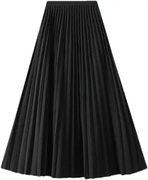 Women's Spring Autumn Solid Color Long Pleated Skirt High Waist Elegant Casual Loose Skirts