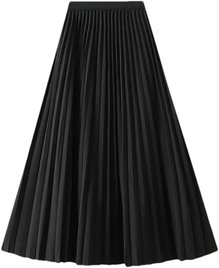 Women's Spring Autumn Solid Color Long Pleated Skirt High Waist Elegant Casual Loose Skirts