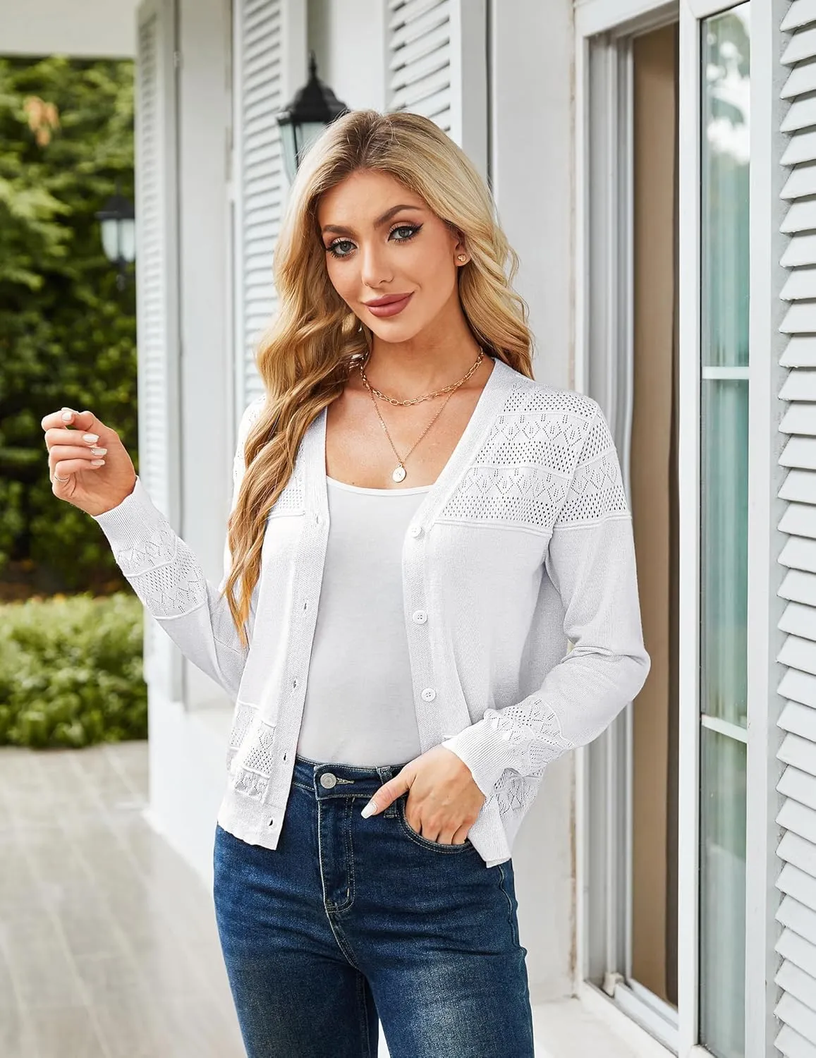 Yekaty Womens 2025 Lightweight Cropped Cardigan Sweaters Button Long Sleeve Shrugs for Dress Open Front Spring Jackets