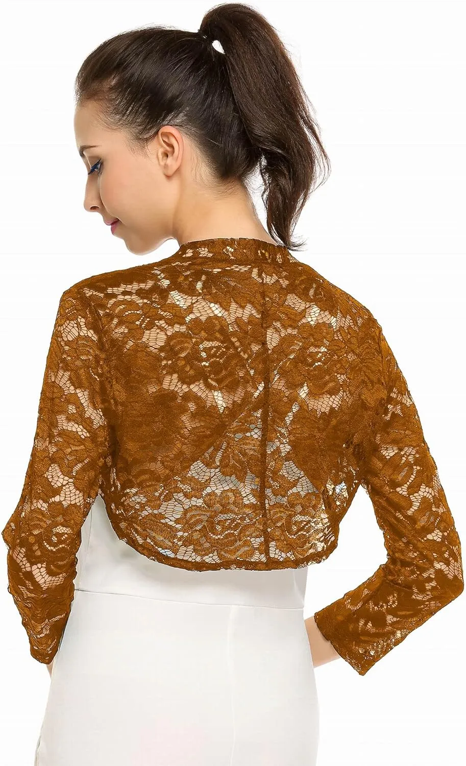Zeagoo Women's 3/4 Sleeve Bolero Shrugs for Dresses Crochet Lace Open Front Cropped Cardigan