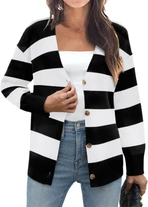 Zeagoo Women's Oversized Button Cardigan Sweaters 2024 Fall Open Front Lightweight Cardigans V Neck Loose Knit Outwear
