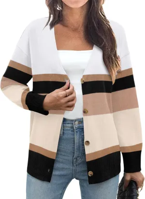 Zeagoo Women's Oversized Button Cardigan Sweaters 2024 Fall Open Front Lightweight Cardigans V Neck Loose Knit Outwear