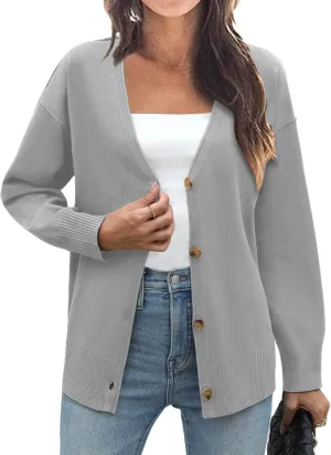 Zeagoo Women's Oversized Button Cardigan Sweaters 2024 Fall Open Front Lightweight Cardigans V Neck Loose Knit Outwear