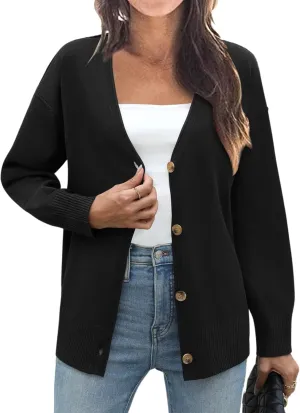 Zeagoo Women's Oversized Button Cardigan Sweaters 2024 Fall Open Front Lightweight Cardigans V Neck Loose Knit Outwear