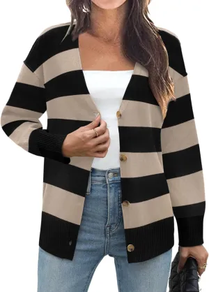 Zeagoo Women's Oversized Button Cardigan Sweaters 2024 Fall Open Front Lightweight Cardigans V Neck Loose Knit Outwear